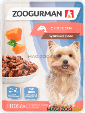 Влажный корм (консервы) ZOOGURMAN для взрослых собак с лососем в желе пауч (85 гр)