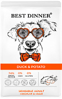 BEST DINNER DOG ADULT MEDIUM & MAXI SENSIBLE для взрослых собак средних и крупных пород с чувствительным пищеварением с уткой и картофелем (3 кг)