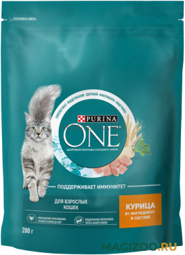 Сухой корм PURINA ONE для взрослых кошек с курицей и цельными злаками (0,2 кг)
