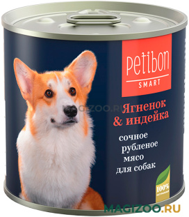 Влажный корм (консервы) PETIBON SMART для собак рубленое мясо с ягненком и индейкой (240 гр)