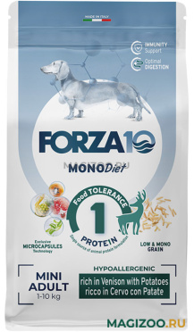 Сухой корм FORZA10 DOG MINI DIET монобелковый для взрослых собак маленьких пород при аллергии с олениной и картофелем (1,5 кг)