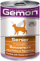 GEMON CAT SENIOR для пожилых кошек старше 11 лет с кусочками курицы и индейки  (415 гр)