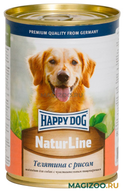 Влажный корм (консервы) HAPPY DOG для взрослых собак с телятиной и рисом  (410 гр)