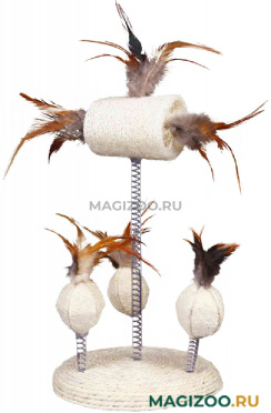 Игрушка когтеточка на подставке для кошек Trixie с перьями сизаль 30 см (1 шт)