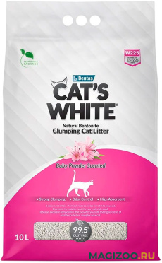 CAT'S WHITE BABY POWDER наполнитель комкующийся для туалета кошек с ароматом детской присыпки (10 л)