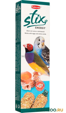 PADOVAN STIX ENERGY COCORITE палочки лакомство для волнистых попугаев и экзотических птиц с яйцом и ракушечником 2 х 40 гр (1 шт)