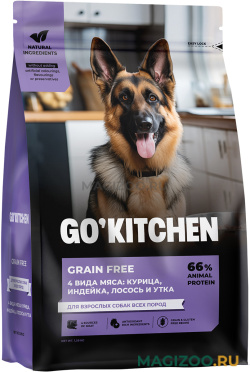 Сухой корм GO! KITCHEN GRAIN FREE беззерновой для взрослых собак всех пород четыре вида мяса (1,59 кг)