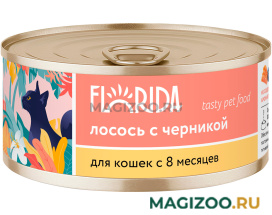 Влажный корм (консервы) FLORIDA для взрослых кошек с лососем и черникой (100 гр) 