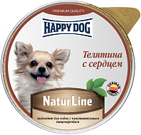 HAPPY DOG NATUR LINE для взрослых собак маленьких пород паштет с телятиной и сердцем (125 гр)