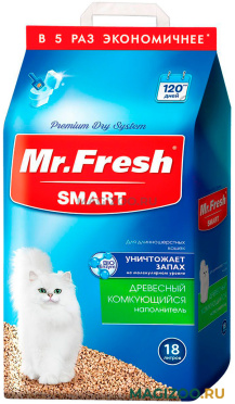 Наполнитель древесный комкующийся Mr. Fresh Smart для туалета длинношерстных кошек (18 л)