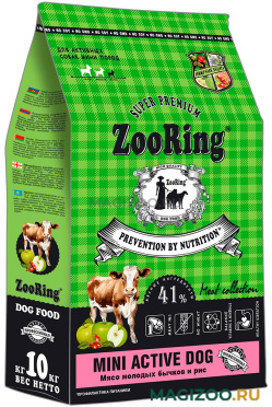 Сухой корм ZOORING MINI ACTIVE DOG для активных взрослых собак маленьких пород с мясом молодых бычков и рисом (10 кг)