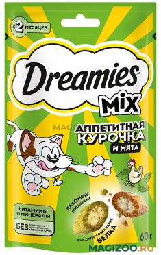 Лакомство DREAMIES MIX для кошек подушечки с курицей и мятой (60 гр)