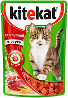 KITEKAT для взрослых кошек с говядиной в соусе пауч (85 гр)