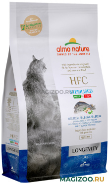 Сухой корм ALMO NATURE HFC LONGEVITY SEA BASS & SEA BREAM для взрослых и пожилых кастрированных котов и стерилизованных кошек со свежей морской рыбой, окунем и лещем (1,2 кг)