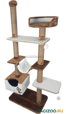 Комплекс для кошек многоуровневый Зооник коричневый мех/пенька 110 х 47 х 190 см (1 шт)