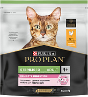 PRO PLAN STERILISED DELICATE DIGESTION для взрослых стерилизованных кошек и кастрированных котов для чувствительного пищеварения с курицей (0,4 кг)