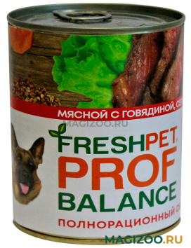 Влажный корм (консервы) FRESHPET PROF BALANCE для взрослых собак с говядиной, сердцем и гречкой (850 гр)