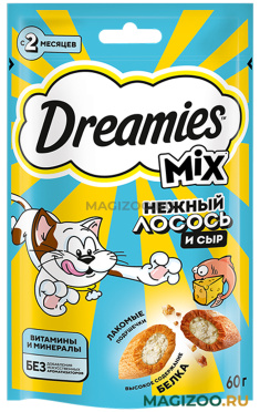 Лакомство DREAMIES MIX для кошек подушечки с лососем и сыром (60 гр)
