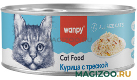 Влажный корм (консервы) WANPY CAT для кошек с курицей и треской (95 гр)