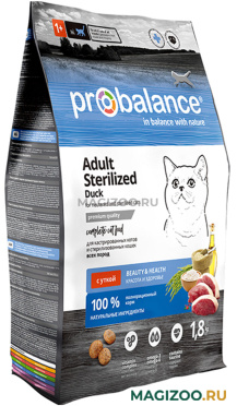 Сухой корм PROBALANCE CAT STERILIZED DUCK для взрослых кастрированных котов и стерилизованных кошек с уткой (1,8 кг)