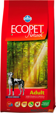 Сухой корм ECOPET NATURAL ADULT MAXI для взрослых собак крупных пород с курицей (12 кг)