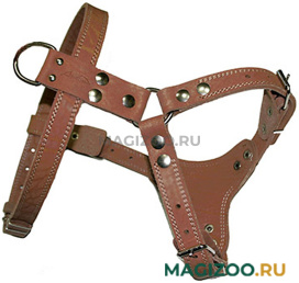 Шлейка для собак № 3 водильная кожаная коньячная 90 - 109 см x 25 мм Аркон (1 шт) 