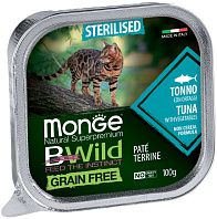 MONGE BWILD GRAIN FREE CAT STERILISED беззерновые для взрослых кастрированных котов и стерилизованных кошек с тунцом и овощами  (100 гр)