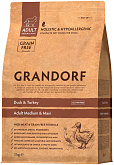 GRANDORF GRAIN FREE DOG ADULT MEDIUM & MAXI DUCK & TURKEY беззерновой для взрослых собак средних и крупных пород с уткой и индейкой (3 кг)