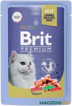 Влажный корм (консервы) BRIT PREMIUM для взрослых кошек c форелью в желе пауч (85 гр)