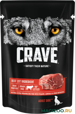Влажный корм (консервы) CRAVE для взрослых собак всех пород с говядиной в желе пауч (85 гр)