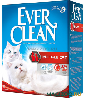 EVER CLEAN MULTIPLE CAT наполнитель комкующийся для туалета кошек с ароматизатором красная полоска (10 л)