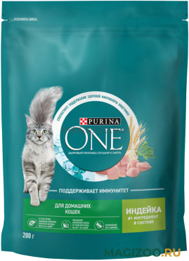 Сухой корм PURINA ONE для взрослых кошек, живущих дома, с индейкой и цельными злаками (0,2 кг)