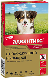 АДВАНТИКС 250C капли для собак весом от 10 до 25 кг против клещей, блох, вшей, власоедов и других насекомых 1 пипетка по 2,5 мл Elanco (1 пипетка)