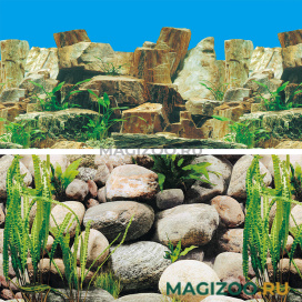 Аквариумный фон двухсторонний Laguna Каменное многоцветье/Русло реки 40 см 9023/9025 (1 м)