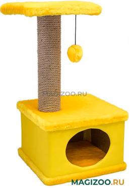 Домик когтеточка Дарэленд Конфетти квадратный искусственный мех экокожа джут желтый 41 х 37 х 70 см (1 шт)