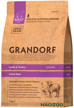 Сухой корм GRANDORF SINGLE GRAIN DOG ADULT MAXI LAMB & TURKEY низкозерновой для взрослых собак крупных пород с ягненком и индейкой (3 кг)