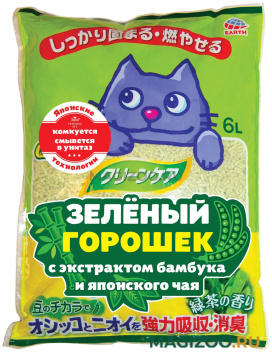 Наполнитель комкующийся Premium Pet Japan Зеленый горошек кукурузный с экстрактом бамбука и японского чая для туалета кошек (6 л)