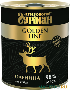 Влажный корм (консервы) ЧЕТВЕРОНОГИЙ ГУРМАН GOLDEN LINE для взрослых собак с олениной натуральной в желе (340 гр)