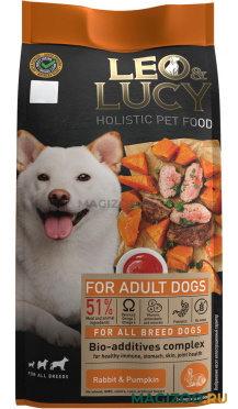 Сухой корм LEO&LUCY HOLISTIC для взрослых собак всех пород с кроликом, тыквой и биодобавками (1,6 кг)