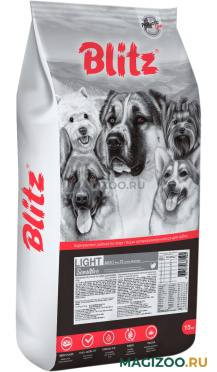 Сухой корм BLITZ SENSITIVE ADULT ALL BREEDS LIGHT диетический для взрослых собак всех пород с индейкой (15 кг)