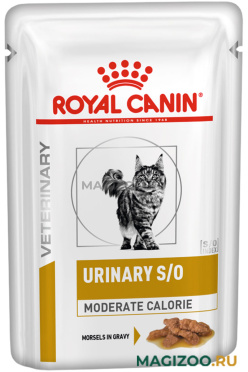Влажный корм (консервы) ROYAL CANIN URINARY S/O MODERATE CALORIE для взрослых кошек при мочекаменной болезни с умеренным содержанием энергии в соусе пауч (85 гр)