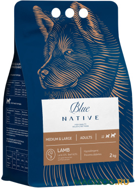 Сухой корм BLUE NATIVE HOLISTIC ADULTS MEDIUM & LARGE LAMB для взрослых собак средних и крупных пород с ягненком (2 кг)