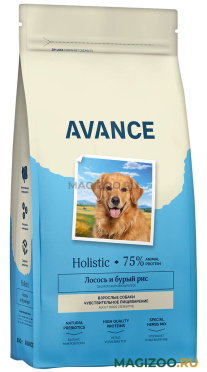 Сухой корм AVANCE HOLISTIC ADULT SENSITIVE для взрослых собак всех пород с чувствительным пищеварением с лососем и бурым рисом (0,8 кг)