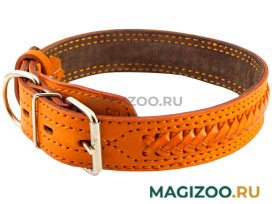 Ошейник для собак кожаный плетеный рыжий шир. 45 мм ZooMaster (65 см)