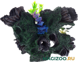 Декор грот для аквариума Коряга с растением, 30,5 х 20 х 20,5 см, BARBUS, Decor 036 (1 шт)