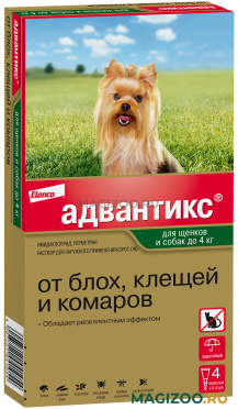 АДВАНТИКС 40C капли для собак весом до 4 кг против клещей, блох, вшей, власоедов и других насекомых 1 пипетка по 0,4 мл Elanco (1 уп)