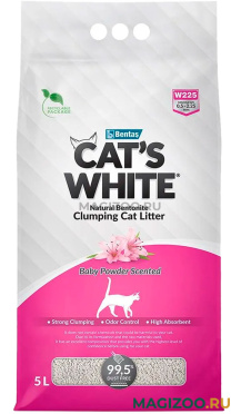 CAT'S WHITE BABY POWDER наполнитель комкующийся для туалета кошек с ароматом детской присыпки (5 л)