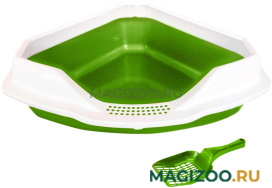 HOMECAT лоток угловой для кошек с бортиком и совком зеленый перламутр 56 х 42 х 17 см (1 шт УЦ)