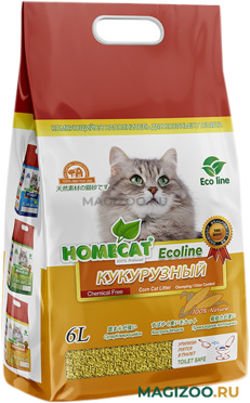 HOMECAT ЭКОЛАЙН КУКУРУЗНЫЙ наполнитель комкующийся для туалета кошек (6 л УЦ)