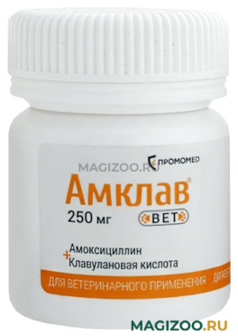 АМКЛАВ ВЕТ 250 мг для собак и кошек для лечения инфекционных заболеваний бактериальной этиологии уп. 10 таблеток по рецепту (1 шт)